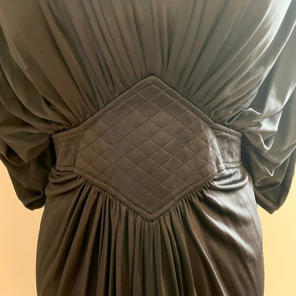 Catherine Malandrino Draped Gathered Cape Dress Gown In Black Size Small - Picture 6 of 12